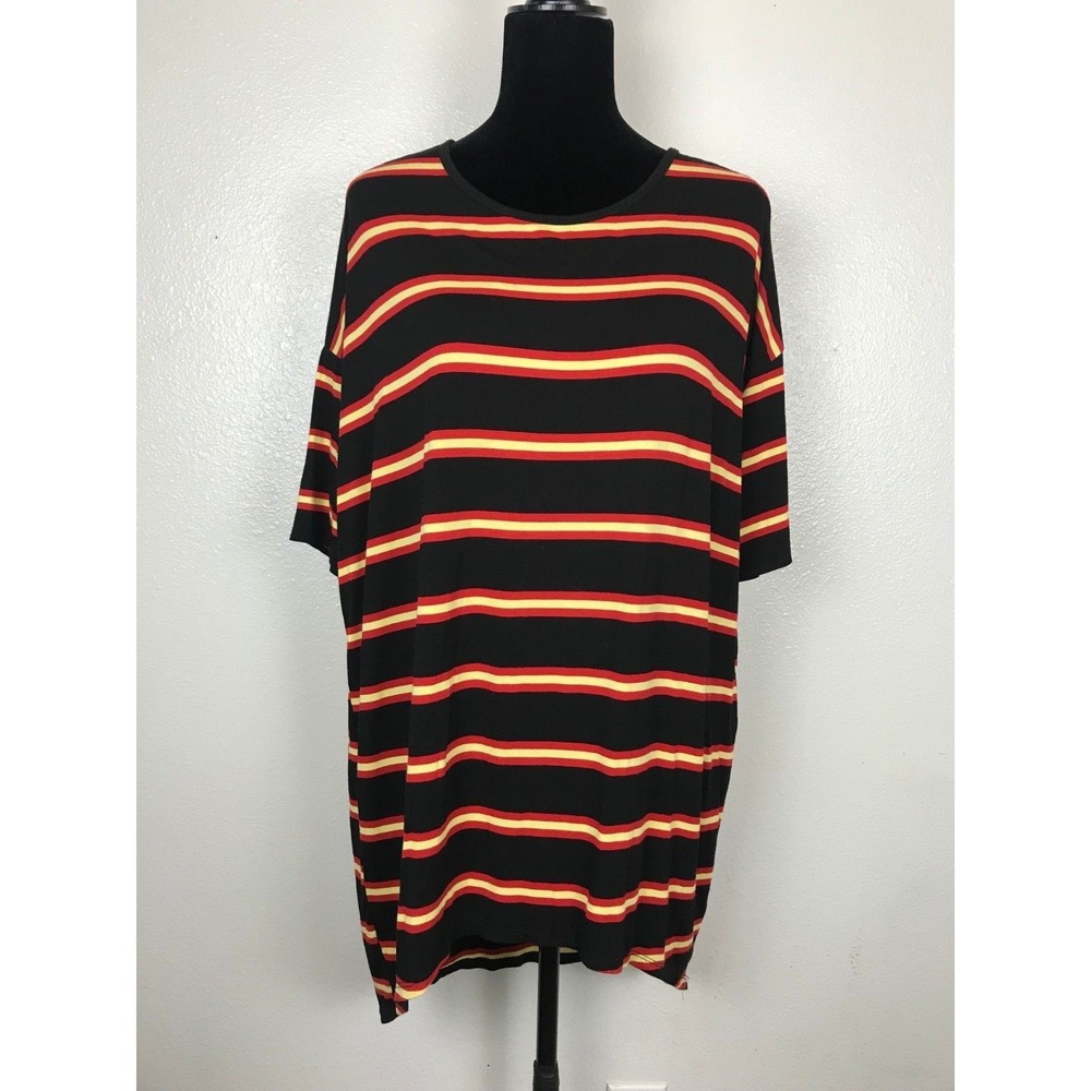 Lularoe Irma Tunic Shirt‎ Black Red Yellow Striped Size S